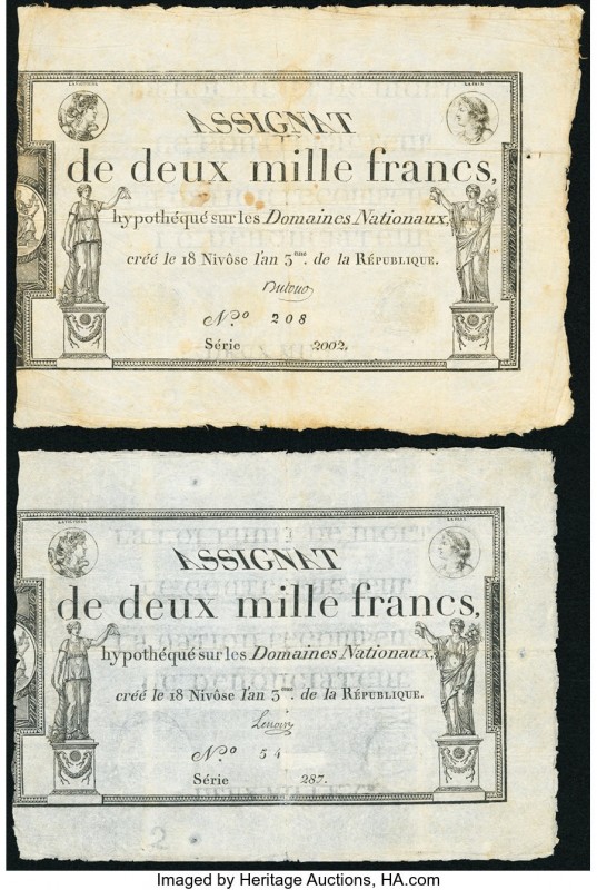 France Republique Francaise 2000 Francs ND (1795) Pick A81 Three Examples Very F...