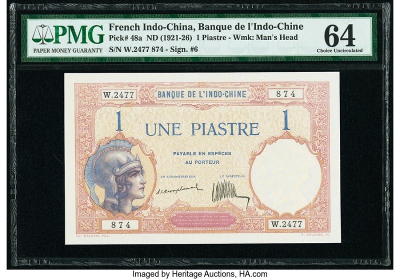 French Indochina Banque de l'Indo-Chine 1 Piastre ND (1921-26) Pick 48a PMG Choi...