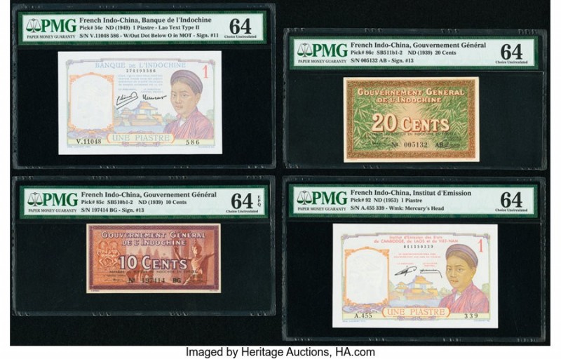 French Indochina 1 Piastre (2); 10; 20 Cents ND (1939-1953) Pick 54e; 85c; 86c; ...
