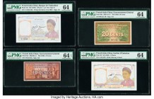 French Indochina 1 Piastre (2); 10; 20 Cents ND (1939-1953) Pick 54e; 85c; 86c; 92 Four Examples PMG Choice Uncirculated 64 (3); Choice Uncirculated 6...