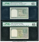 India Reserve Bank of India 1 Rupee ND (1949-50); 1951 Pick 71b; 72 Two Examples PMG Gem Uncirculated 65 EPQ. Pick 72; staple holes at issue.

HID0980...