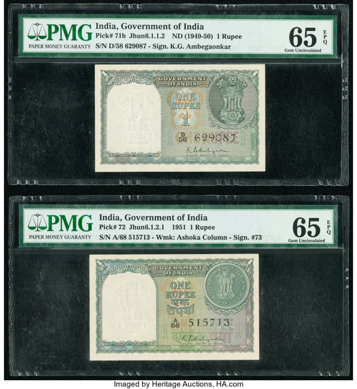 India Reserve Bank of India 1 Rupee ND (1949-50); 1951 Pick 71b; 72 Two Examples...