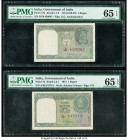 India Reserve Bank of India 1 Rupee ND (1949-50); 1951 Pick 71b; 72 Two Examples PMG Gem Uncirculated 65 EPQ. Staple holes at issue.

HID09801242017

...