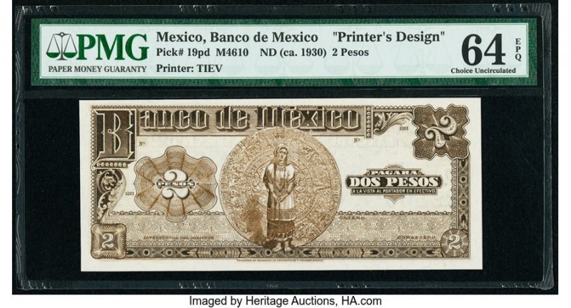 Mexico Banco de Mexico 2 Pesos ND (ca. 1930) Pick 19pd Printer's design PMG Choi...