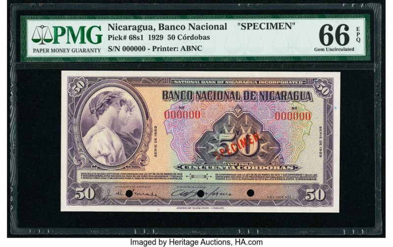Nicaragua Banco Nacional de Nicaragua 50 Cordobas 1929 Pick 68s1 Specimen PMG Ge...