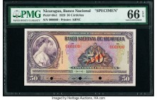 Nicaragua Banco Nacional de Nicaragua 50 Cordobas 1929 Pick 68s1 Specimen PMG Gem Uncirculated 66 EPQ. Three POCs; red Specimen overprint.

HID0980124...