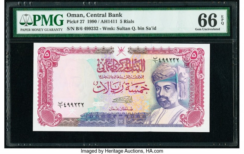 Oman Central Bank of Oman 5 Rials 1990 / AH1411 Pick 27 PMG Gem Uncirculated 66 ...