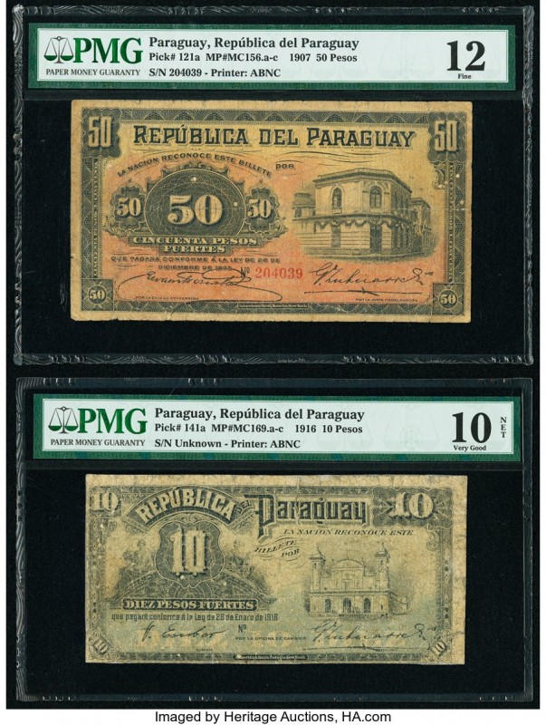 Paraguay Republica del Paraguay 50; 10 Pesos 26.12.1907; 28.1.1916 Pick 121a; 14...
