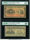 Paraguay Republica del Paraguay 50; 10 Pesos 26.12.1907; 28.1.1916 Pick 121a; 141a Two Examples PMG Fine 12; Very Good 10 Net. Pick 141a; repaired, re...