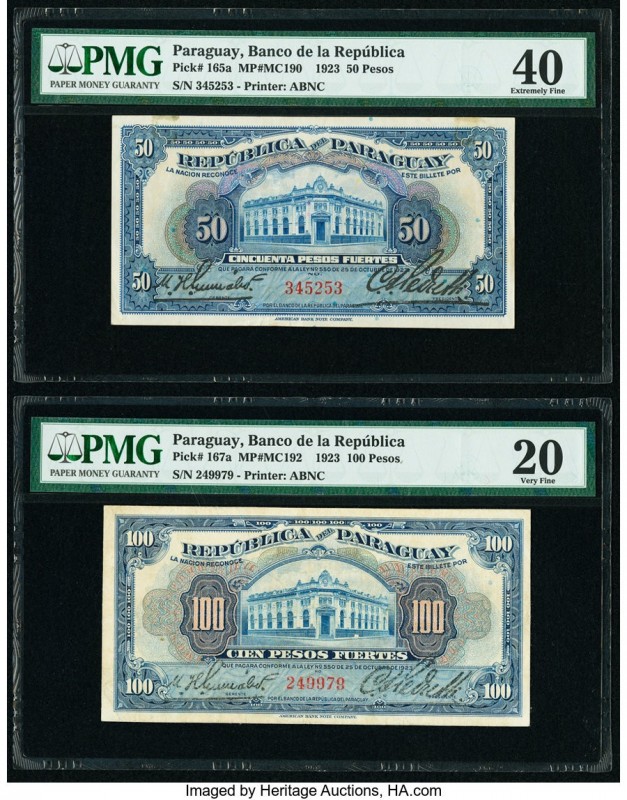 Paraguay Banco de la Republica 50; 100 Pesos 25.10.1923 Pick 165a; 167a Two Exam...