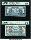 Paraguay Banco de la Republica 50; 100 Pesos 25.10.1923 Pick 165a; 167a Two Examples PMG Extremely Fine 40; Very Fine 20. Pick 165a; minor thinning.

...