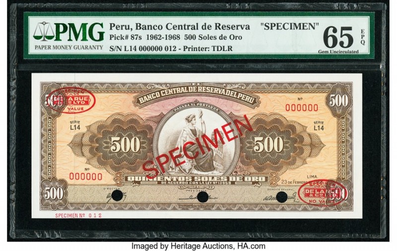 Peru Banco Central de Reserva 500 Soles de Oro 23.2.1968 Pick 87s Specimen PMG G...