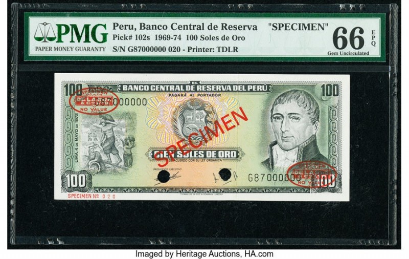 Peru Banco Central de Reserva Del Peru 100 Soles de Oro 1969-74 Pick 102s Specim...