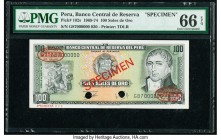 Peru Banco Central de Reserva Del Peru 100 Soles de Oro 1969-74 Pick 102s Specimen PMG Gem Uncirculated 66 EPQ. Punch hole cancelled with 2 punch hole...