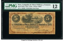 Peru Compania de Obras Publica y Fomento del Peru 5 Soles 4.7.1876 Pick S445b PMG Fine 12. 

HID09801242017

© 2020 Heritage Auctions | All Rights Res...