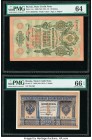 Russia State Credit Notes 10; 1; 5 Rubles 1909 (ND 1912-17); 1898 (ND1915); 1909 (1917) Pick 11c; 15; 35 Three Examples PMG Choice Uncirculated 64; Ge...