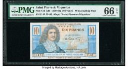 Saint Pierre and Miquelon Caisse Centrale de la France d'Outre-Mer 10 Francs ND (1950-60) Pick 23 PMG Gem Uncirculated 66 EPQ. 

HID09801242017

© 202...