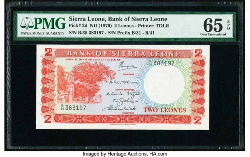 Sierra Leone Bank of Sierra Leone 2 Leones ND (1970) Pick 2d PMG Gem Uncirculate...