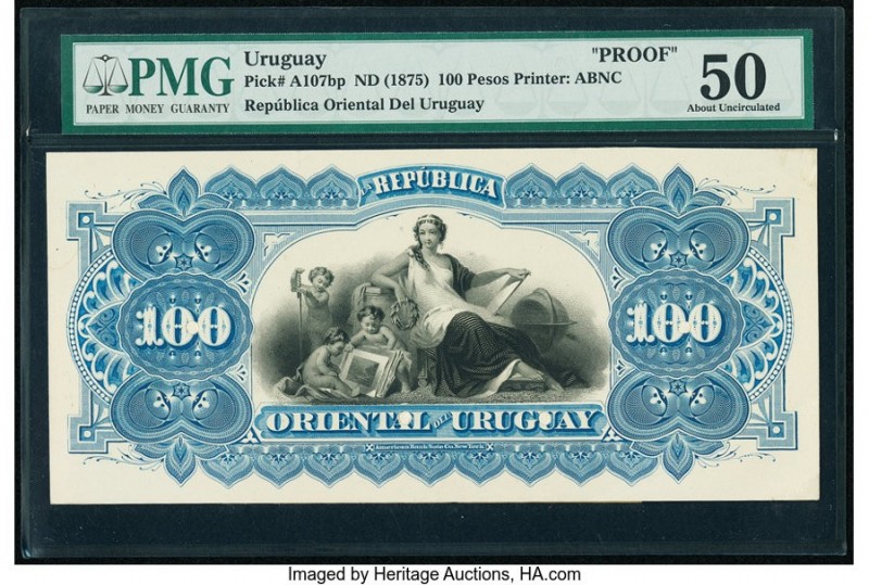 Uruguay Republica Oriental del Uruguay 100 Pesos ND (1875) Pick A107bp Back Proo...