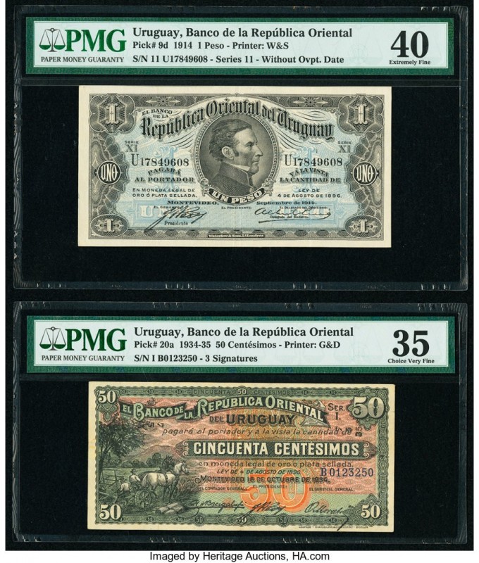 Uruguay Banco de la Republica Oriental 1 Peso; 50 Centesimos 9.1914; 18.10.1934 ...