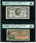 Uruguay Banco de la Republica Oriental 1 Peso; 50 Centesimos 9.1914; 18.10.1934 Pick 9d; 20a Two Examples PMG Extremely Fine 40; Choice Very Fine 35. ...