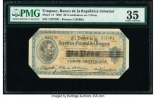 Uruguay Banco de la Republica Oriental 20 Centesimos on 1 Peso 1918 Pick 14 PMG Choice Very Fine 35. Cut cancelled and minor rust.

HID09801242017

© ...