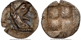 IONIA. Teos. Ca. 520-475 BC. AR tetartemorion (7mm). NGC Choice XF. Head of griffin right / Quadripartite incuse square. Matzke Group Ca3; Balcer Grou...