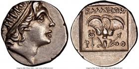 CARIAN ISLANDS. Rhodes. Ca. 88-84 BC. AR drachm (15mm, 11h). NGC Choice AU. Plinthophoric standard, Callixeino(s), magistrate. Radiate head of Helios ...