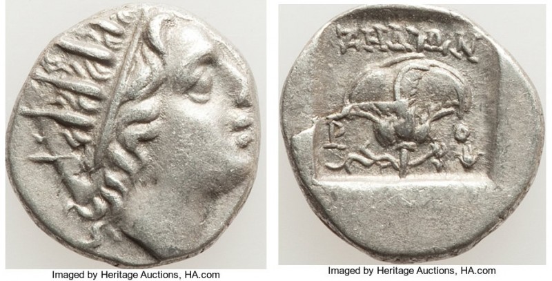 CARIAN ISLANDS. Rhodes. Ca. 88-84 BC. AR drachm (14mm, 2.22 gm, 12h). XF Plintho...