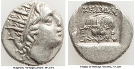 CARIAN ISLANDS. Rhodes. Ca. 88-84 BC. AR drachm (14mm, 2.22 gm, 12h). XF Plinthophoric standard, Zenon, magistrate. Radiate head of Helios right / ZHN...