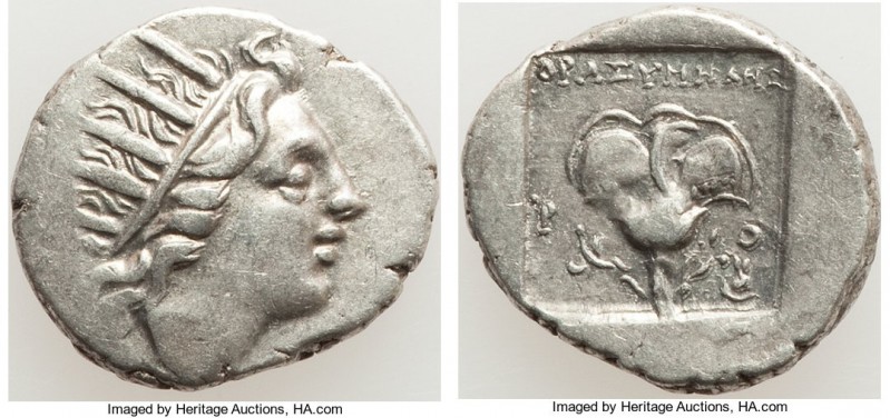 CARIAN ISLANDS. Rhodes. Ca. 88-84 BC. AR drachm (16mm, 2.82 gm, 12h). XF. Plinth...