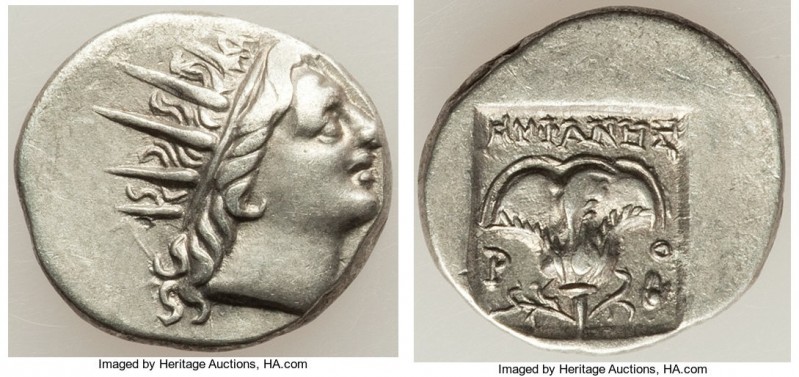 CARIAN ISLANDS. Rhodes. Ca. 88-84 BC. AR drachm (15mm, 2.43 gm, 12h). XF. Plinth...