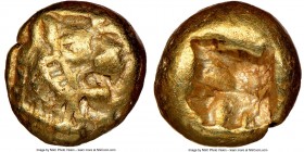 LYDIAN KINGDOM. Alyattes or Walwet (ca. 610-560 BC). EL 1/12 stater or hemihecte (8mm, 1.16 gm). NGC Choice VF 5/5 - 3/5. Sardes. Head of lion right, ...