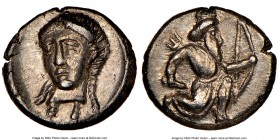 CILICIA. Uncertain mint. Ca. 4th century BC. AR tetartemorion (6mm, 11h). NGC Choice AU S. The Persian Great King in kneeling-running stance right, da...