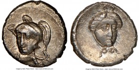 CILICIA. Uncertain mint. Ca. 4th century BC. AR tetartemorion (6mm, 3h). NGC AU S. Draped bust of Athena facing, turned slightly left, wearing triple-...