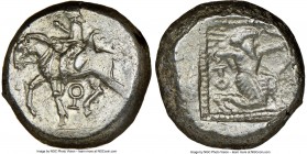 CILICIA. Tarsus. Ca. late 5th century BC. AR stater (20mm,10.61 gm, 11h). NGC Choice XF 4/5 - 4/5. Ca. 420-410 BC. Satrap on horseback riding left, re...