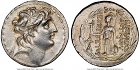 SELEUCID KINGDOM. Antiochus VII Euergetes (Sidetes) (138-129 BC). AR tetradrachm (30mm, 12h). NGC AU. Antioch on the Orontes. Diademed head of Antioch...