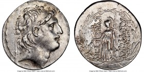 SELEUCID KINGDOM. Antiochus VII Euergetes (Sidetes) (138-129 BC). AR tetradrachm (31mm, 12h). NGC AU. Posthumous issue of Cappadocia. Diademed head of...