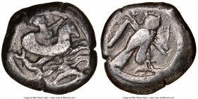 PHOENICIA. Tyre. Ca. 393-357 BC. AR shekel (20mm, 11h). NGC Fine. Uncertain king. Bearded deity (Melqart?), bow and arrow in left hand, reins in right...