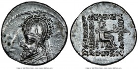 PARTHIAN KINGDOM. Sinatruces (ca. 93-69 BC). AR drachm (19mm, 1h). NGC AU, brushed. Rhagae. Diademed bust of Sinatruces left, wearing tiara ornamented...