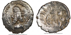 PERSIS KINGDOM. Kapat (1st century AD). AR obol (10mm, 9h). NGC Choice AU. Bearded bust of Kapat to left, wearing diadem and Parthian-style tiara with...
