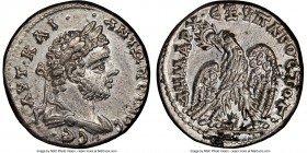 SYRIA. Laodicea ad Mare. Caracalla (AD 198-217). BI tetradrachm (25mm, 1h). NGC AU. Ca. AD 215-217. AYT•K•A•I• - •ANTΩNЄINOC•CЄB•, laureate head of Ca...
