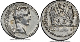 Augustus (27 BC-AD 14). AR denarius (18mm, 2h). NGC Choice VF. Lugdunum, 2 BC-AD 4. CAESAR AVGVSTVS-DIVI F PATER PATRIAE, laureate head of Augustus ri...