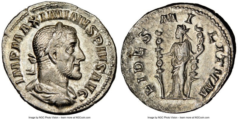 Maximinus I (AD 235-238). AR denarius (19mm, 12h). NGC AU. Rome, ca. March AD 23...