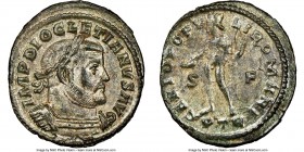 Diocletian (AD 284-305). BI follis or nummus (28mm, 6h). NGC AU, Silvering. Trier, 1st officina, AD 303-305. IMP DIOCLETIANVS AVG, laureate, cuirassed...