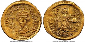 Phocas (AD 602-610). AV solidus (21mm, 4.48 gm, 7h). NGC MS 5/5 - 3/5. Constantinople, 1st officina, AD 607-609. d N FOCAS-PЄRP AVG, crowned, draped a...