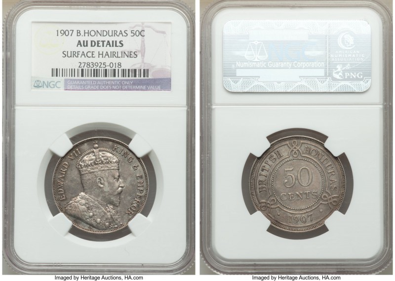 British Colony. Edward VII 50 Cents 1907 AU Details (Surface Hairlines) NGC, KM1...