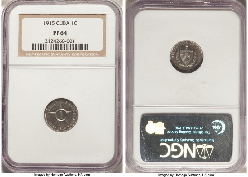 Republic Proof Centavo 1915 PR64 NGC, KM9.1. Mintage: 200. One of only two years...