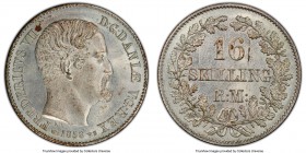 Frederik VII 16 Skilling Rigsmont 1858 FK-VS MS66 PCGS, Copenhagen mint, KM765. Frosty surfaces with strong full strike. 

HID09801242017

© 2020 ...