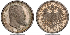 Württemberg. Wilhelm II 2 Mark 1905-F MS66 PCGS, Stuttgart mint, KM631, J-174. Highly engaging with iridescent elements at the legends. 

HID0980124...